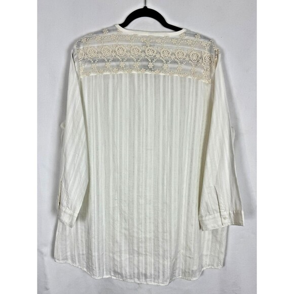 Orvis Ivory Striped Semi Sheer Blouse, Size XL - Picture 2 of 11